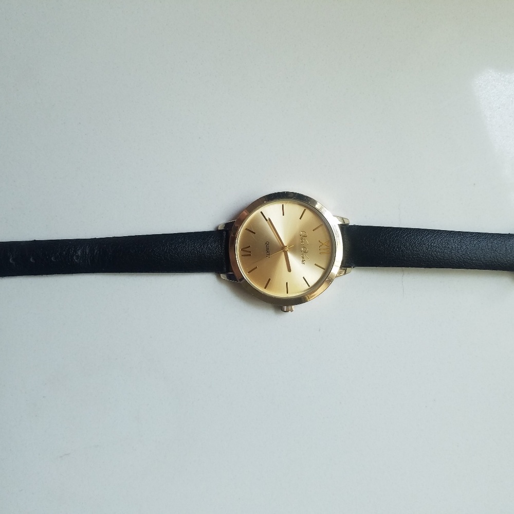 Black leather, gold watch f/ charming charlie